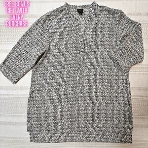 Worthington Oversized White and Black Pattern Tunic Top Size L
